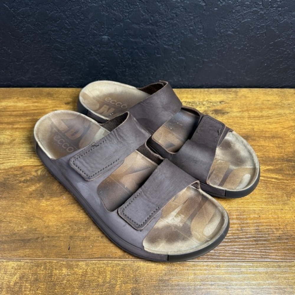 Ecco On-The-Go‎ Brown Leather Adjustable Strap Slide Sandals Mens 44